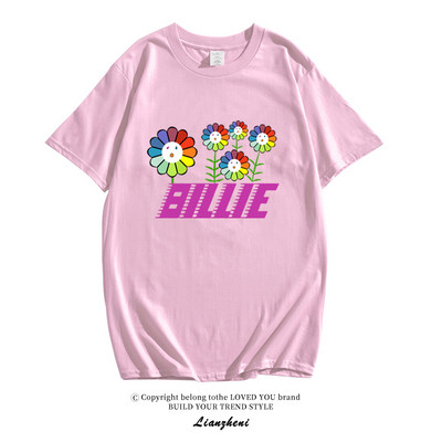 Модерна тениска с къс ръкав и овално деколте с апликация на Billie Еilish