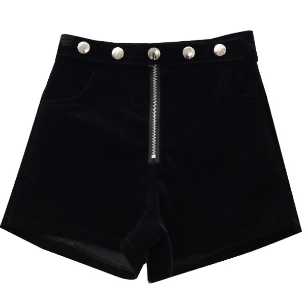Дамски къси панталони с копчета,цип и висока талия от кадифе