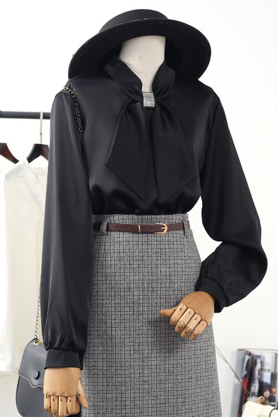 Naiste pikkade varrukatega satiinsärk - retro stiilis