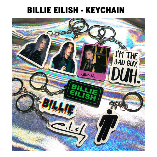 Raktų pakabukas su nuotrauka arba užrašu Billie Eilish