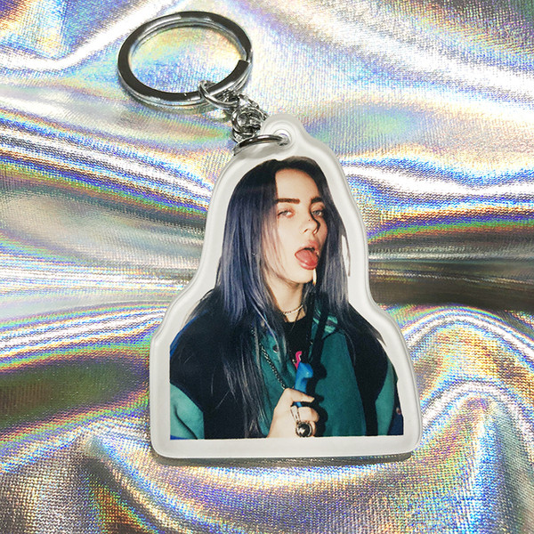 Raktų pakabukas su nuotrauka arba užrašu Billie Eilish