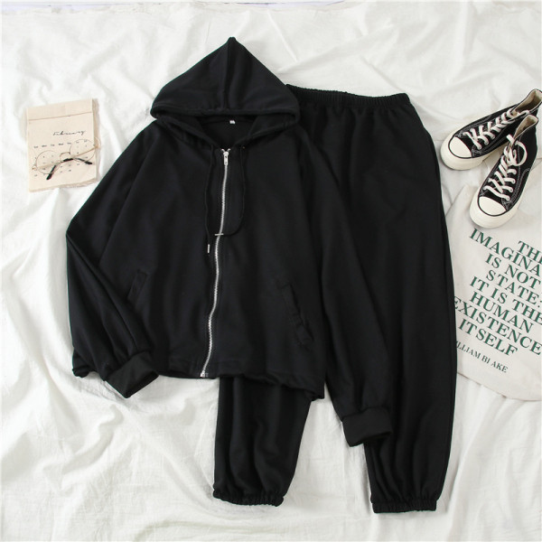 Puhas kaheosaline spordikomplekt - kapuutsiga dressipluus ja püksid