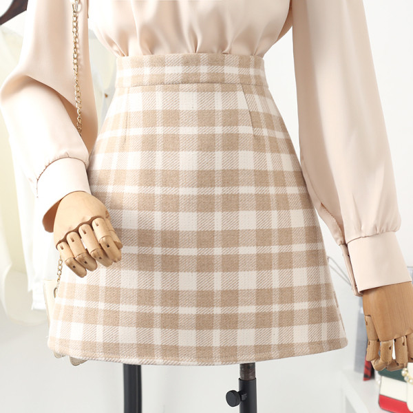 Moodne kõrge vöökohaga naiste ruuduline seelik – retro stiilis