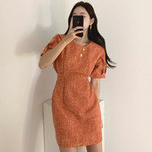 Naiste sügisene moodne lühikeste varrukatega A-line kleit