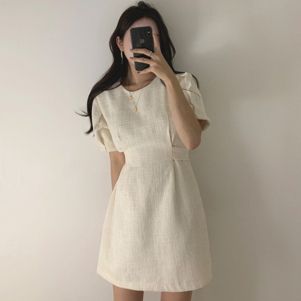 Naiste sügisene moodne lühikeste varrukatega A-line kleit