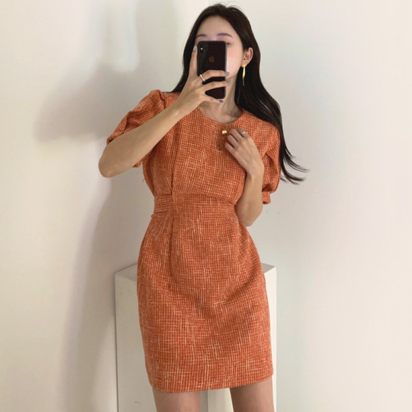 Naiste sügisene moodne lühikeste varrukatega A-line kleit