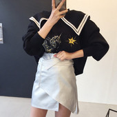 Naiste vabaaja pluus värvilise tikandi ja suure kraega