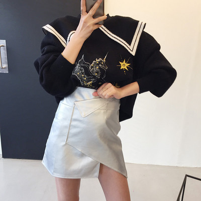 Naiste vabaaja pluus värvilise tikandi ja suure kraega