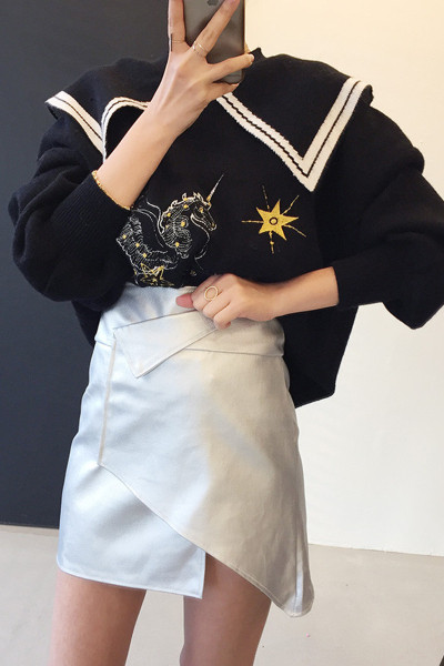 Naiste vabaaja pluus värvilise tikandi ja suure kraega