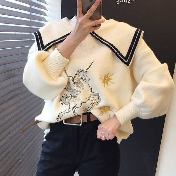 Naiste vabaaja pluus värvilise tikandi ja suure kraega