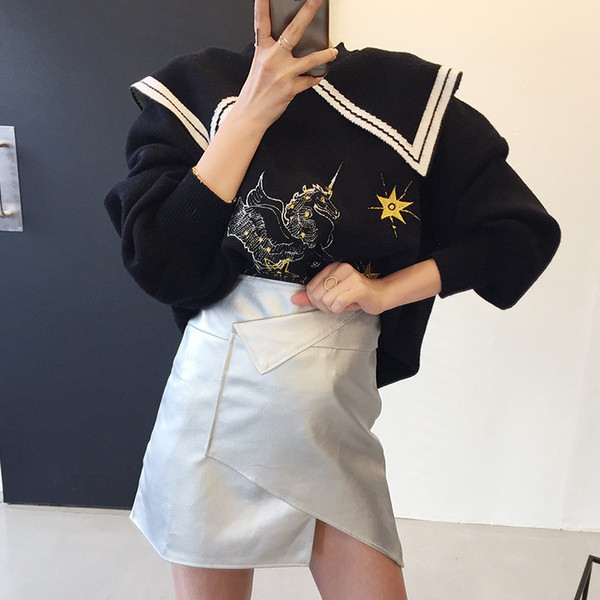 Naiste vabaaja pluus värvilise tikandi ja suure kraega