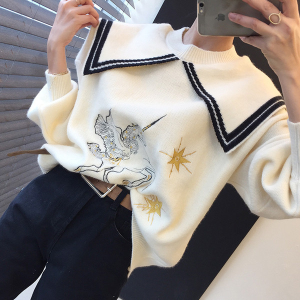 Naiste vabaaja pluus värvilise tikandi ja suure kraega