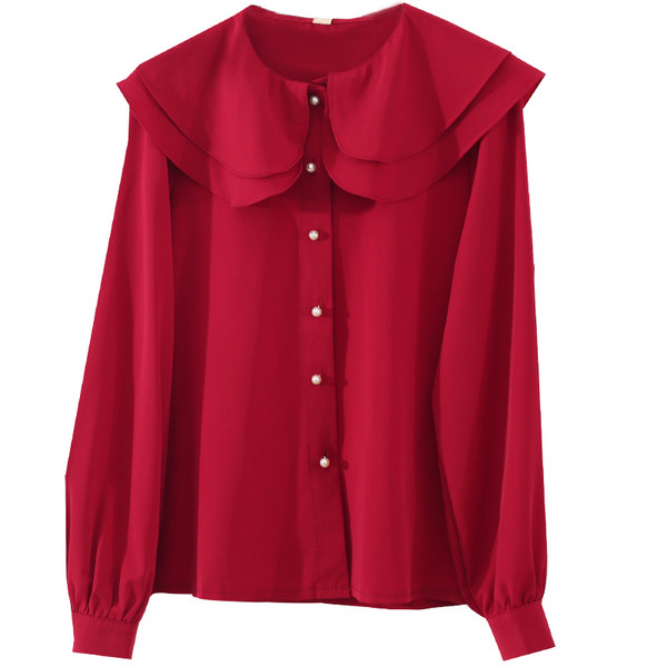 Modern női ing ovális nyakkivágással, gombokkal és hosszú ujjakkal