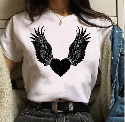 Uue mudeli naiste valge aplikatsiooniga T-särk