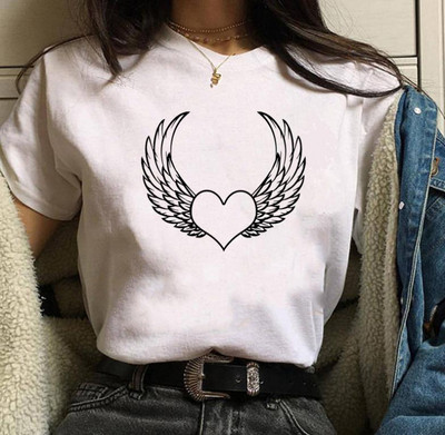 Uue mudeli naiste valge aplikatsiooniga T-särk