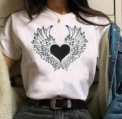 Uue mudeli naiste valge aplikatsiooniga T-särk