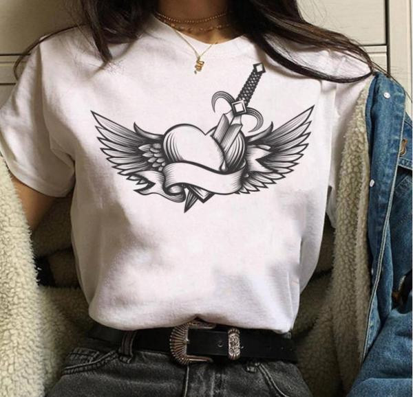 Uue mudeli naiste valge aplikatsiooniga T-särk