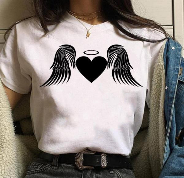 Uue mudeli naiste valge aplikatsiooniga T-särk