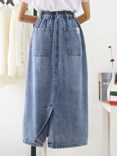 Нов модел дамска дънкова пола с висока талия и джобове