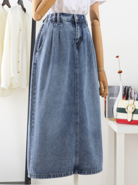 Uue mudeli kõrge vöökoha ja taskutega naiste teksaseelik