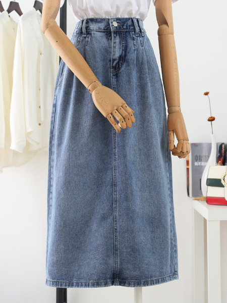 Uue mudeli kõrge vöökoha ja taskutega naiste teksaseelik