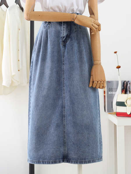 Uue mudeli kõrge vöökoha ja taskutega naiste teksaseelik