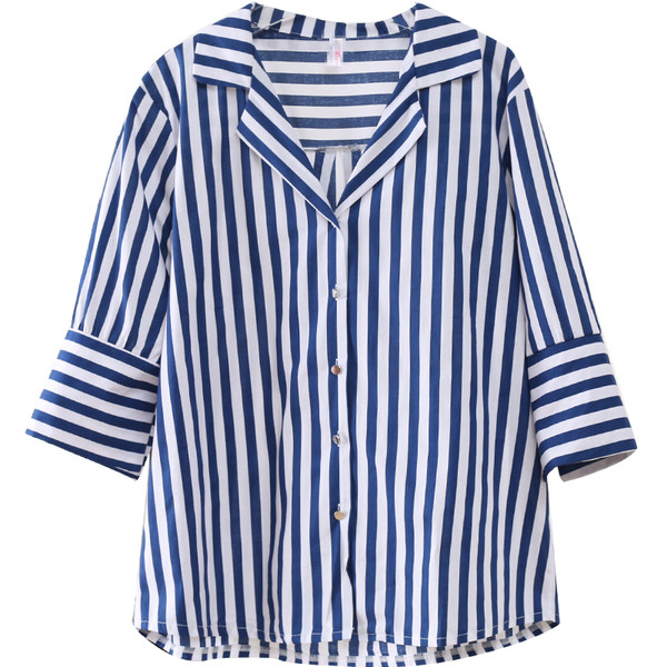 Модерна раирана дамска риза с 3/4 ръкав и шпиц деколте