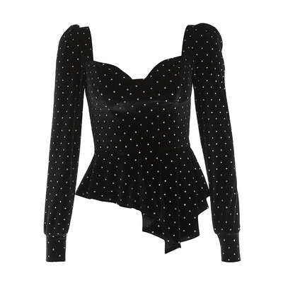 Stiilne naiste sametpluusilõikeline pikkade varrukatega mudel