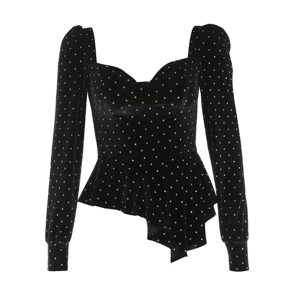 Stiilne naiste sametpluusilõikeline pikkade varrukatega mudel