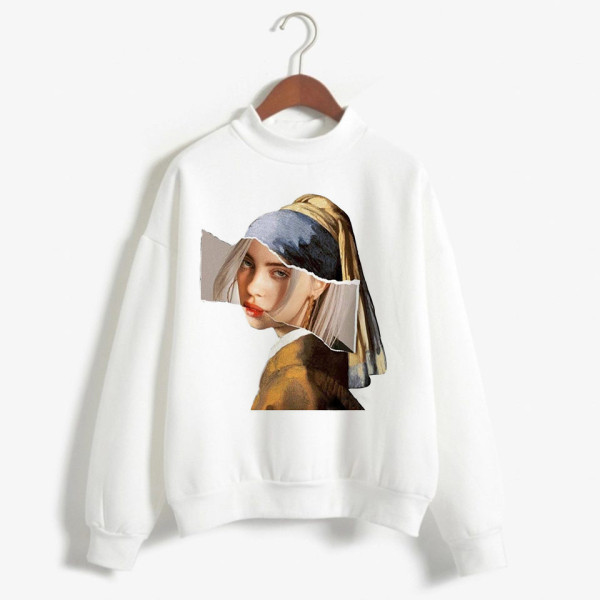 Modern fehér blúz különféle alkalmazásokkal Billie Eilish