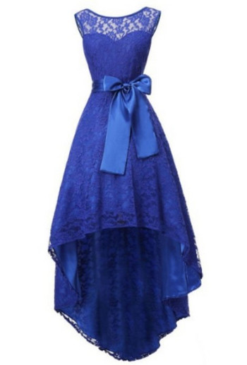 Κομψό γυναικείο φόρεμα από  δαντέλα  ασύμμετρη μοτίβο με κορδέλα