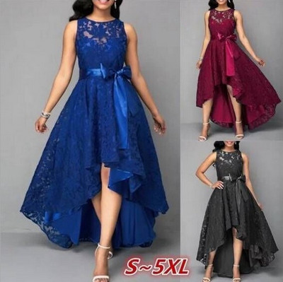 Stilīgs sieviešu mežģīņu kleitas asimetrisks modelis ar lentīti