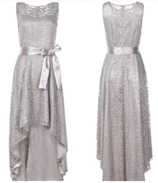 Стилна дамска дантелена рокля асиметричен модел с панделка