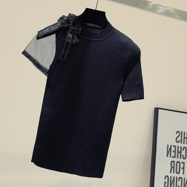 Stiilne läbipaistvate varrukate ja paelaga õhukesest kudumisest naiste pluus