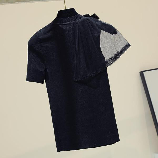 Stiilne läbipaistvate varrukate ja paelaga õhukesest kudumisest naiste pluus