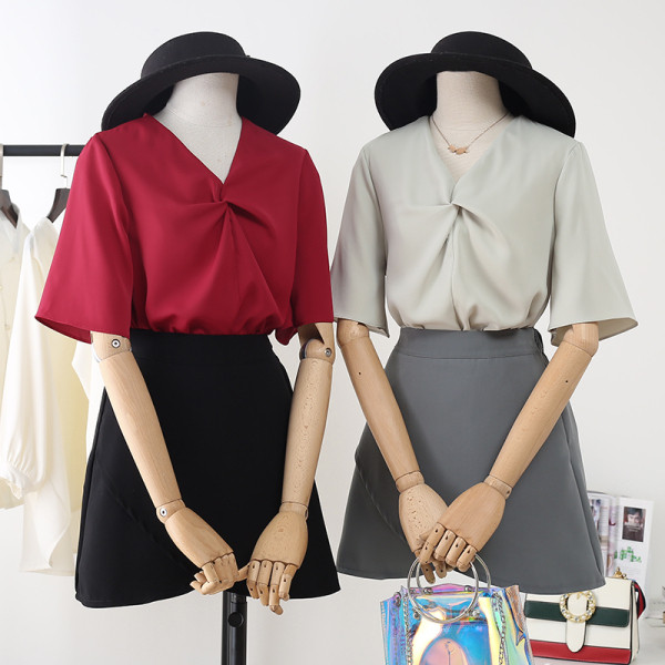 Moderna ženska košulja od šifona s 3/4 rukavima i špic izrezom