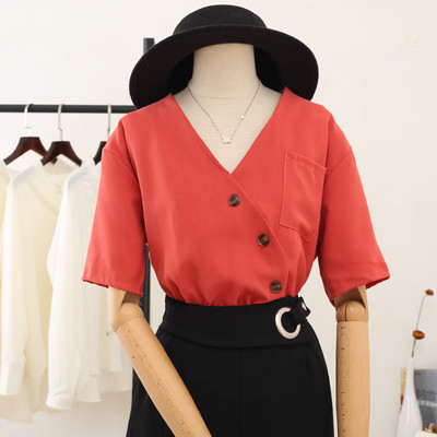 Naiste vabaaja särk nööpide ja lühikeste varrukatega