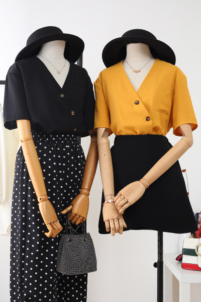 Naiste vabaaja särk nööpide ja lühikeste varrukatega