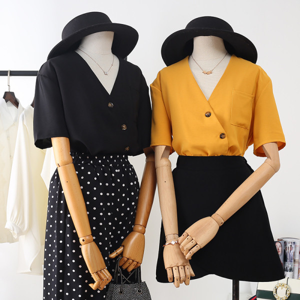 Naiste vabaaja särk nööpide ja lühikeste varrukatega