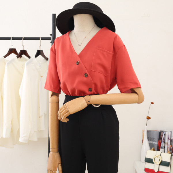 Naiste vabaaja särk nööpide ja lühikeste varrukatega