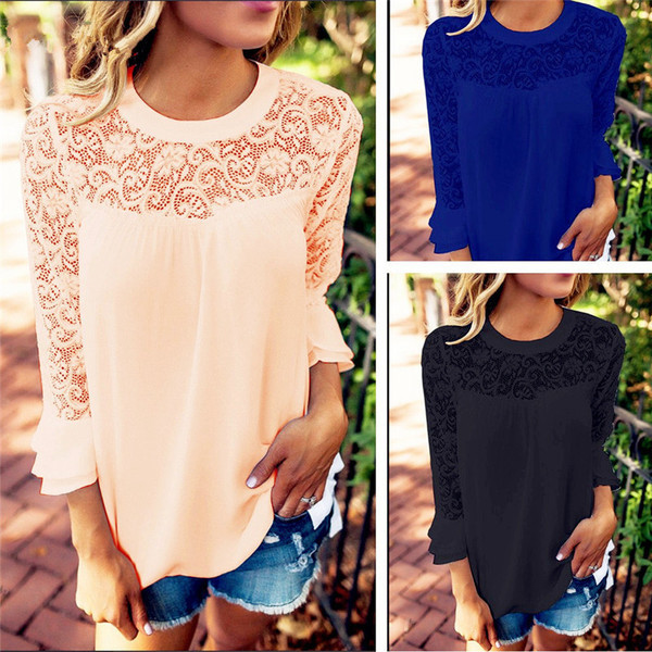 Alkalmi női blúz ovális nyakkivágással és csipkével