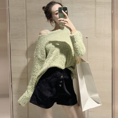 Naiste kõrge vöökoha ja nööpidega velvetist lühikesed püksid