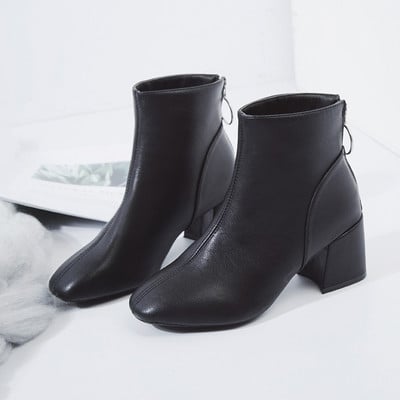 Ženske proljetno jesenske čizme sa debelom petom i patentnim zatvaračem od eko kože