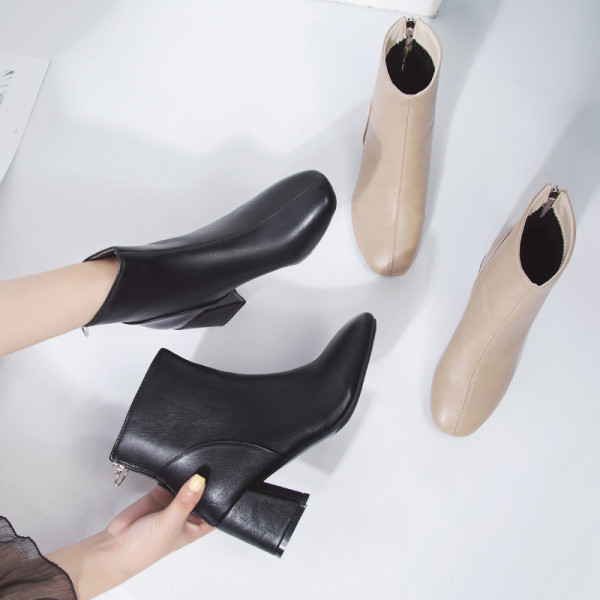 Ženske proljetno jesenske čizme sa debelom petom i patentnim zatvaračem od eko kože