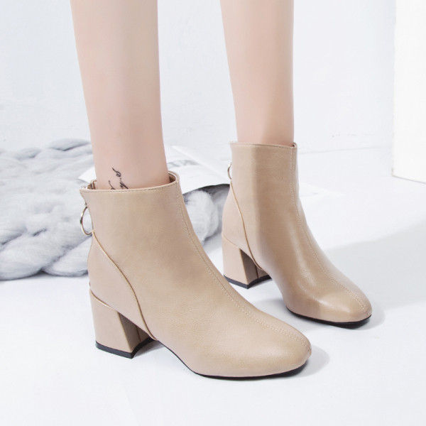 Ženske proljetno jesenske čizme sa debelom petom i patentnim zatvaračem od eko kože