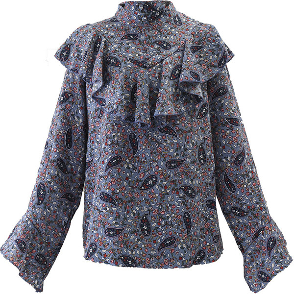 Naiste polokrae, laiade varrukate ja lillemotiividega särk