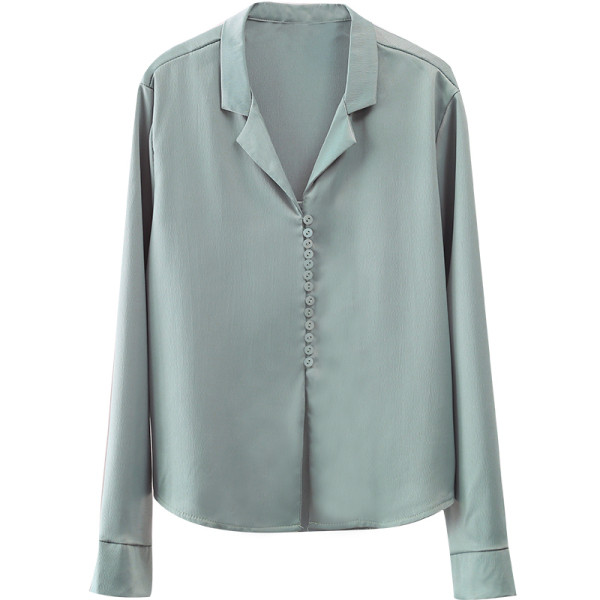 Модерна дамска риза с шпиц деколте,дълъг ръкав и копчета - ретро стил