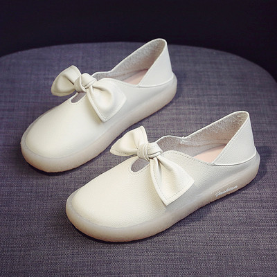 Нов модел дамски ежедневни мокасини с панделка от еко кожа