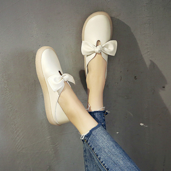 Нов модел дамски ежедневни мокасини с панделка от еко кожа
