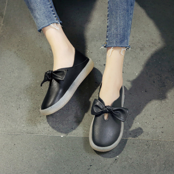 Нов модел дамски ежедневни мокасини с панделка от еко кожа